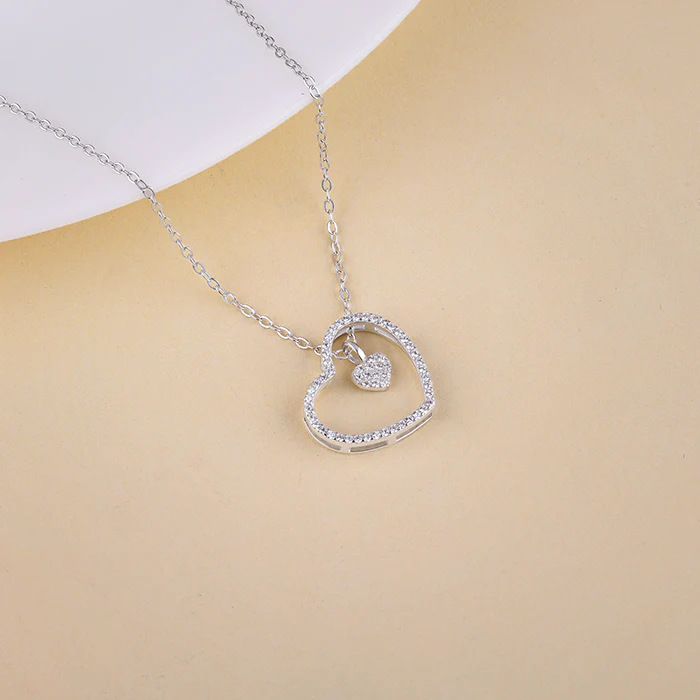 Silver Dazzling Zircon Heart Pendant With Link Chain - Image 2