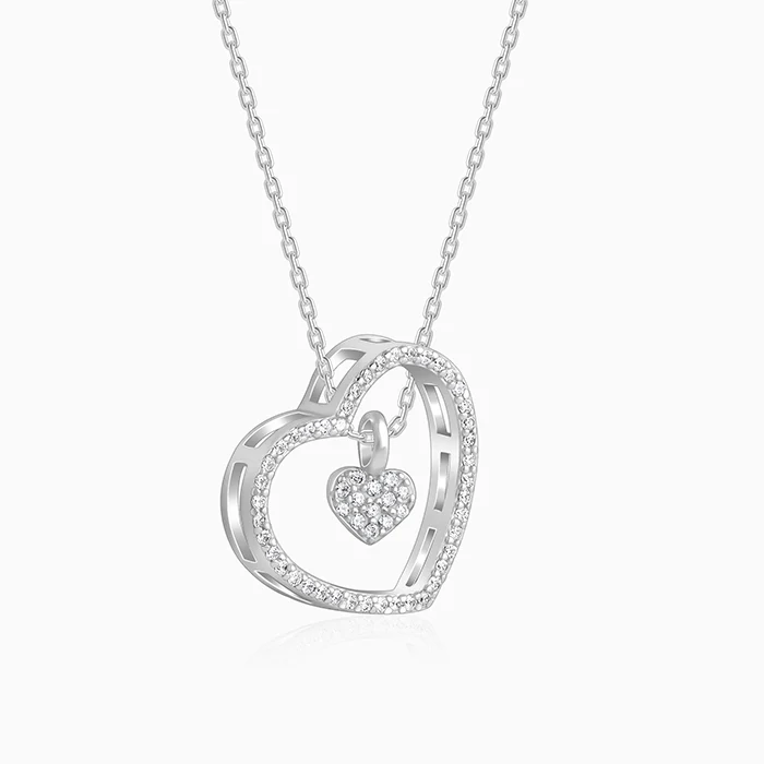 Silver Dazzling Zircon Heart Pendant With Link Chain - Image 4