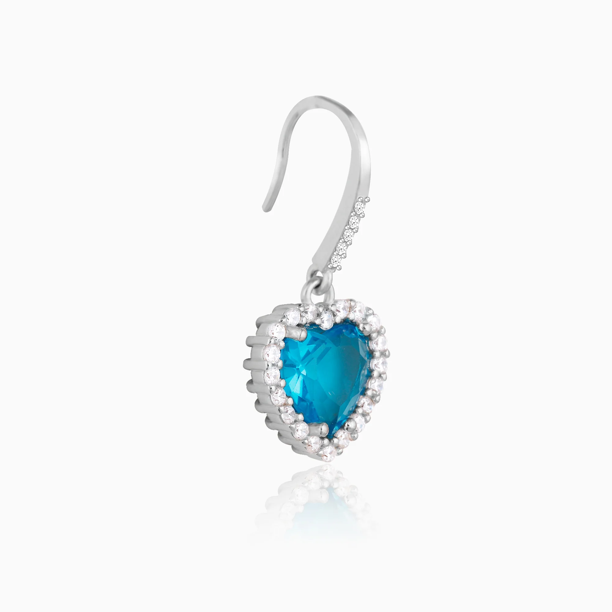 Silver Deep Ocean Blue Heart Earrings - Image 3
