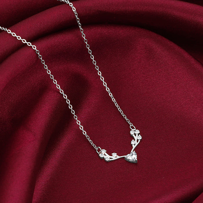 Silver Deer Heart Zircon Necklace - Image 2