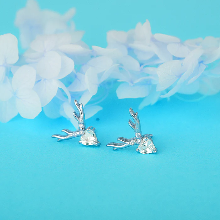 Silver Deer Heart Stud Earrings - Image 2