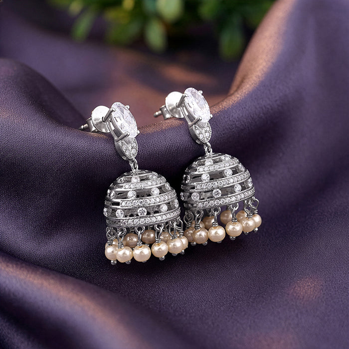 Silver Demi Pearl Chandbali Earrings - Image 2