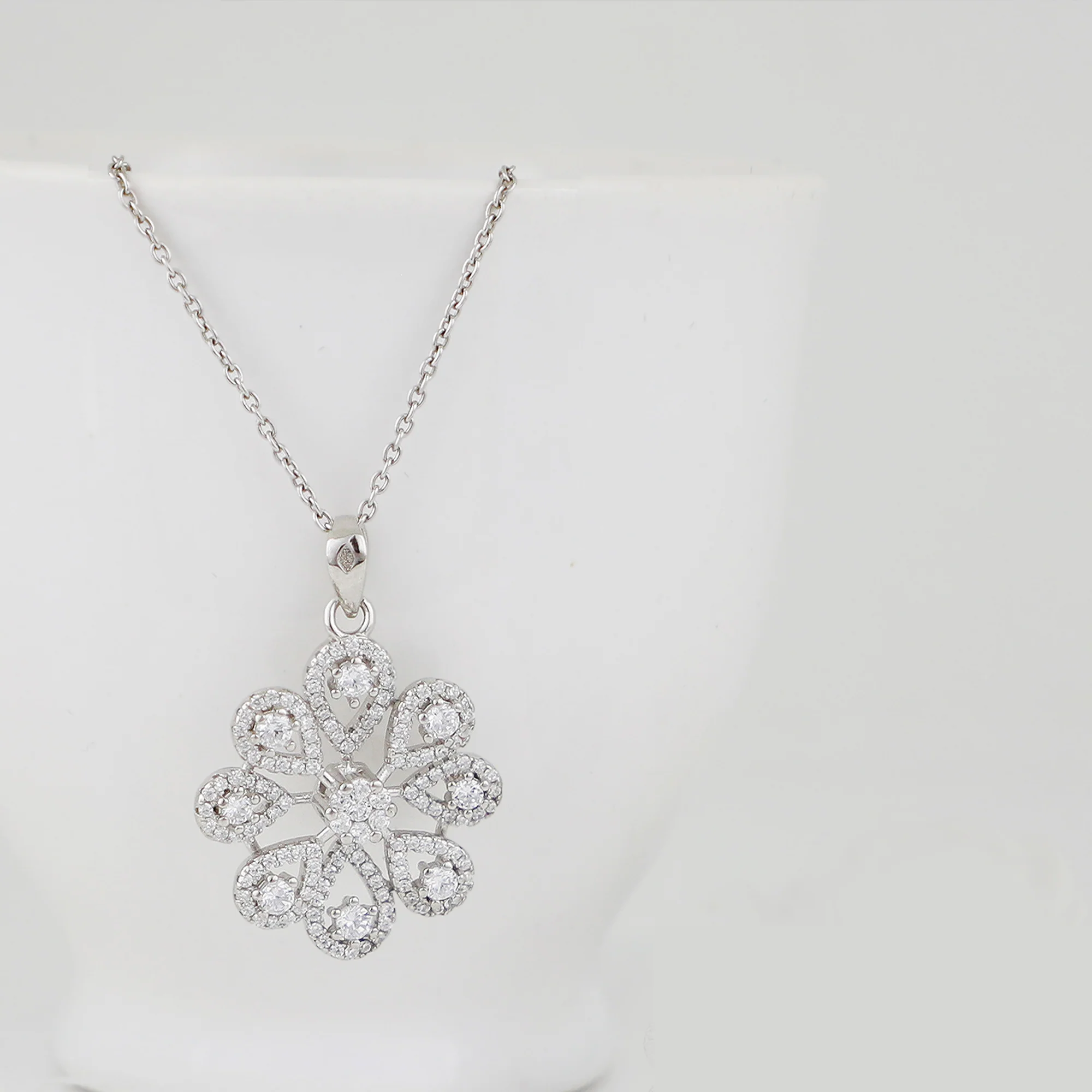 Silver Divine Flower Pendant With Link Chain - Image 2
