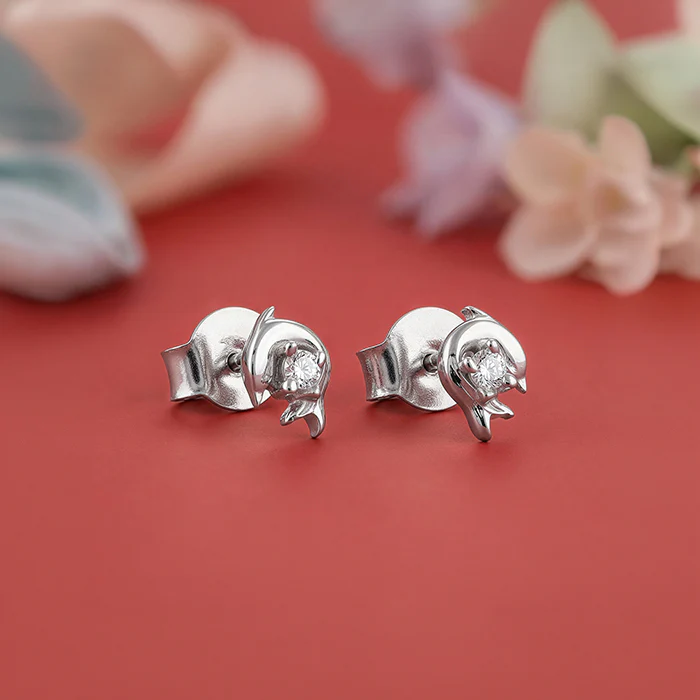 Silver Dolphin Stud Earrings - Image 2