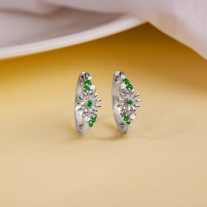 Silver Dreamy Flower Hoop Earrings - Image 2