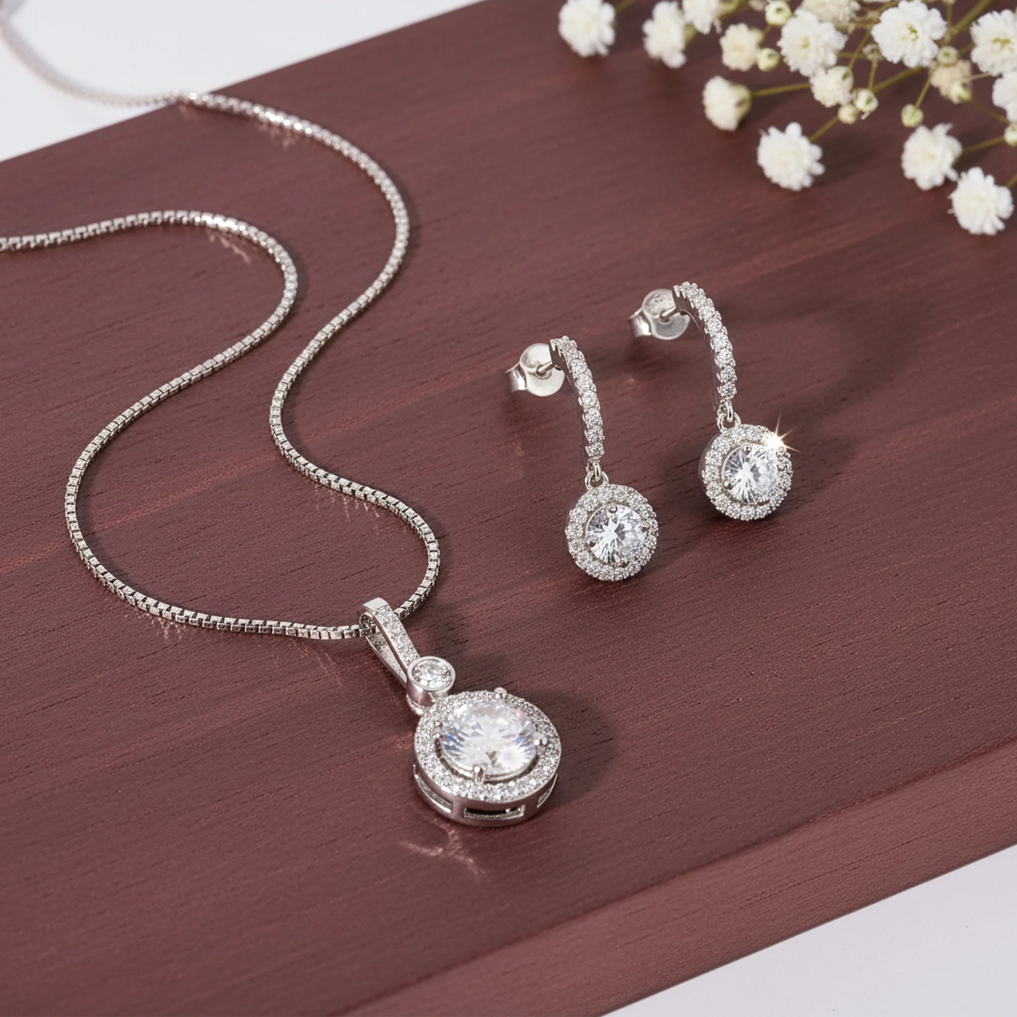 Silver Drizzle Drop Set with Link Chain - Image 2