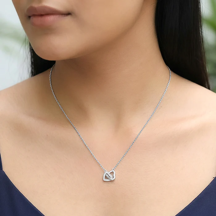 Silver Duo Heart Love Necklace - Image 3