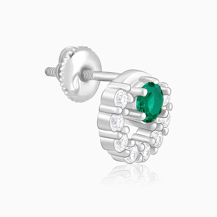 Silver Emerald Green Halo Stud Earrings - Image 4
