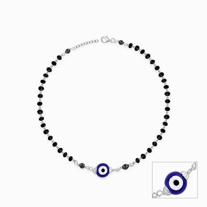Silver Evil Eye Beaded Anklet - Image 3