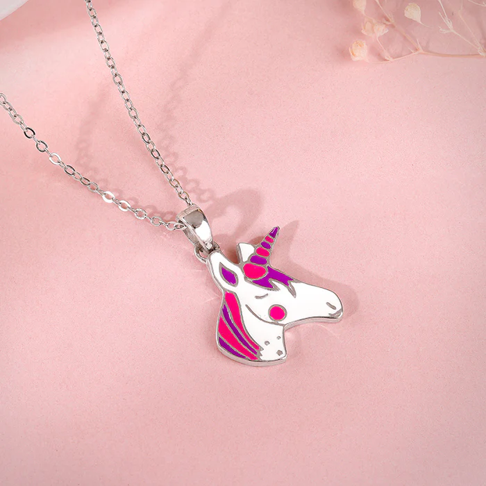 Silver Fairy Unicorn Kids Pendant With Link Chain - Image 2