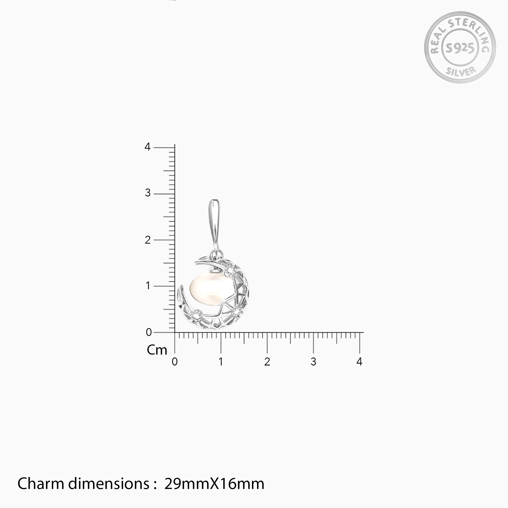 Silver Filigree Pearl Crescent Pendant with Link Chain - Image 5