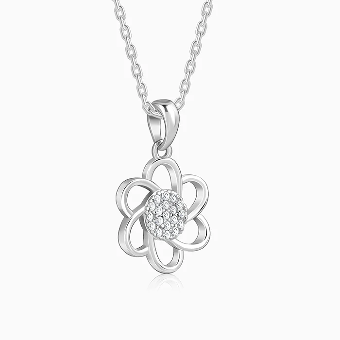 Silver Floral Moment Pendant With Link Chain - Image 4