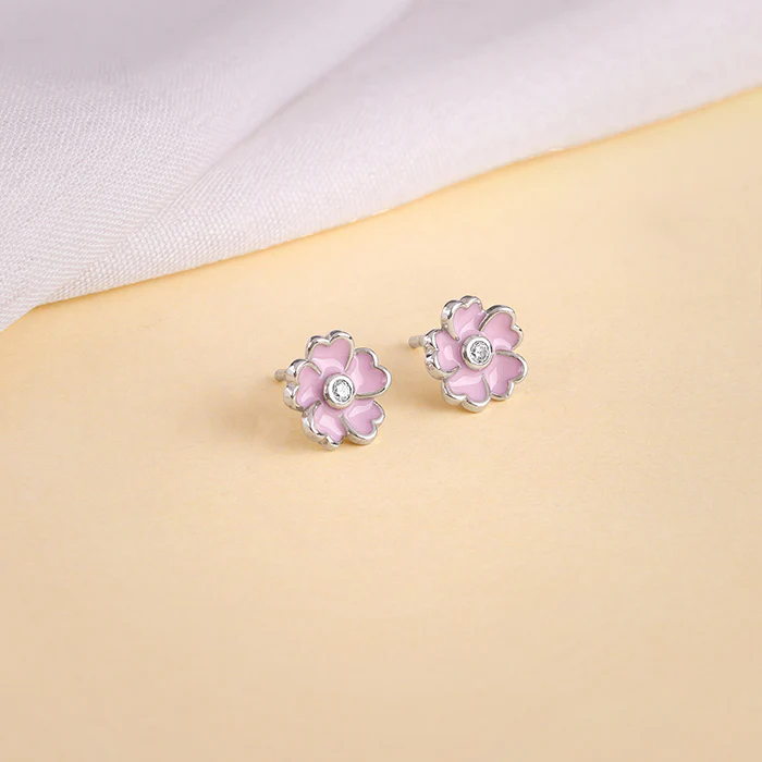 Silver Flower Fling Kids Earrings - Image 2