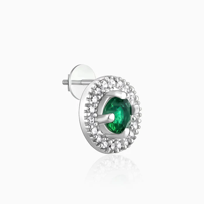 Silver Forest Green Shining Halo Studs - Image 4