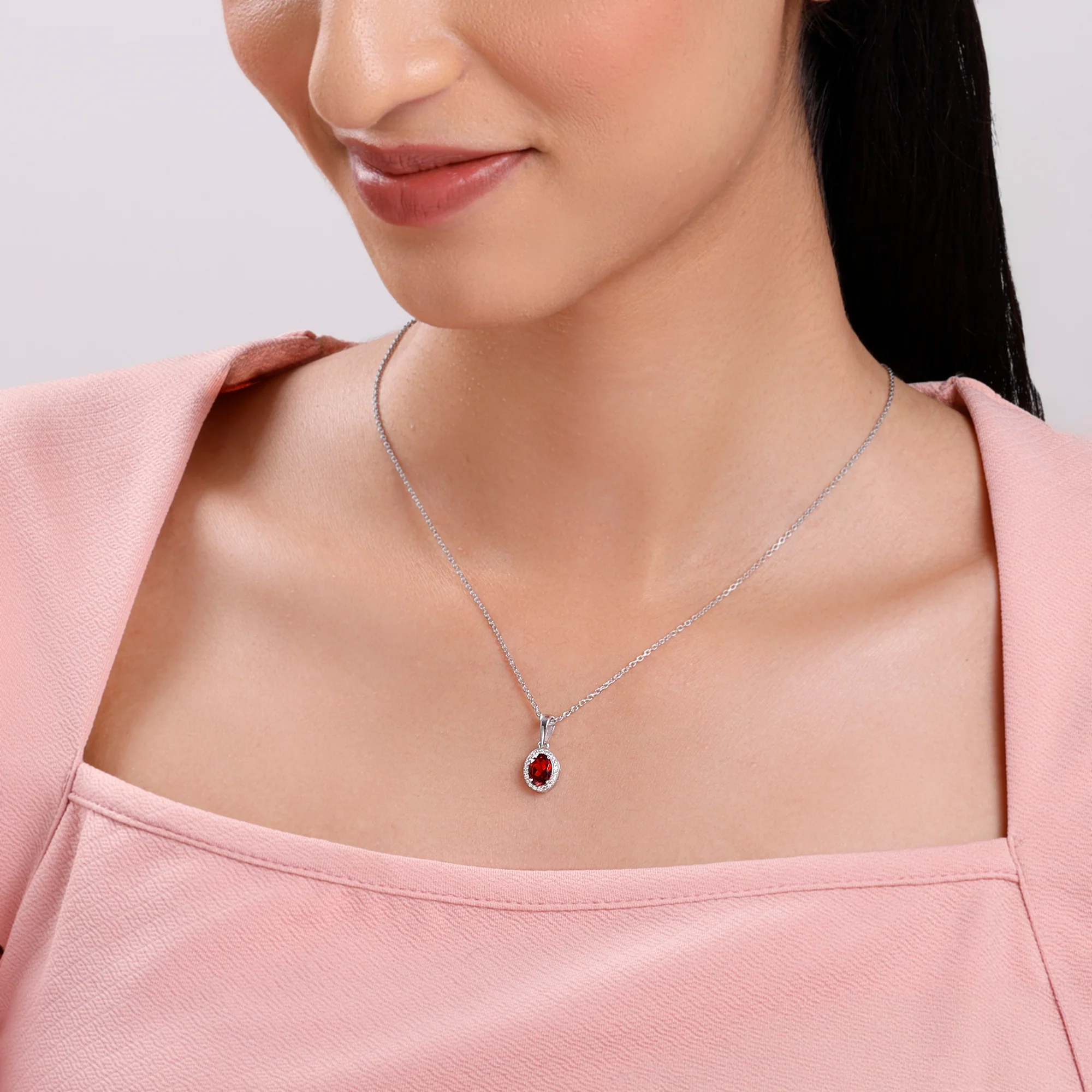 Silver Garnet Glimmer Pendant With Link Chain - Image 3