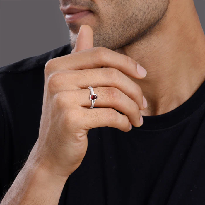 Silver Garnet Squircle Ring For Him - Image 3