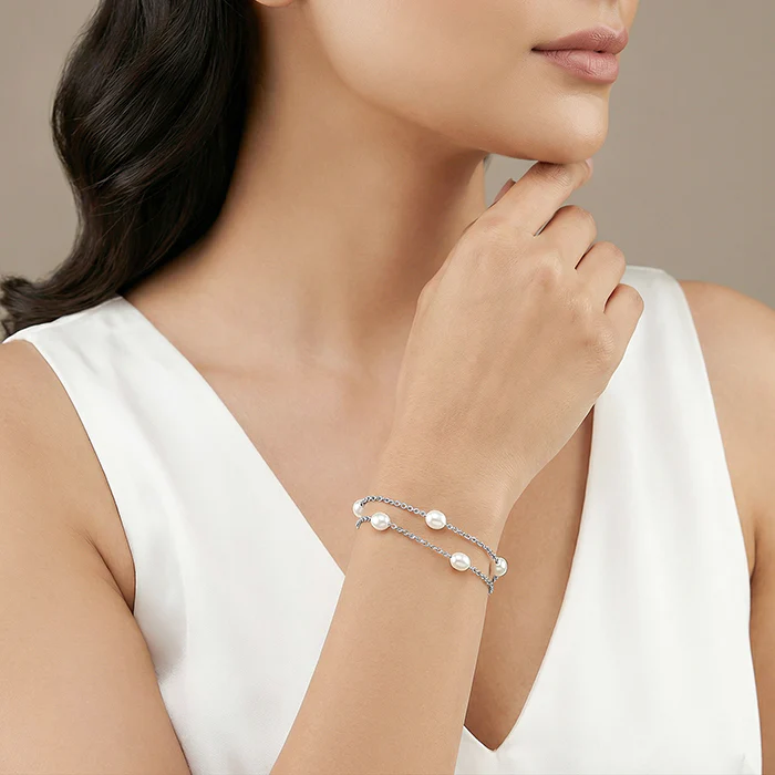 Silver Gene Pearl Layered Bracelet - Image 3