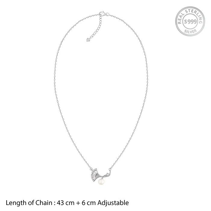 Silver Ginkgo Leaf Necklace - Image 4