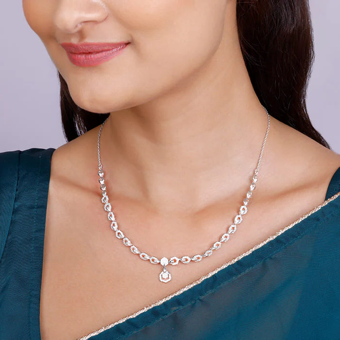 Silver Glittering Hexagon Necklace - Image 3