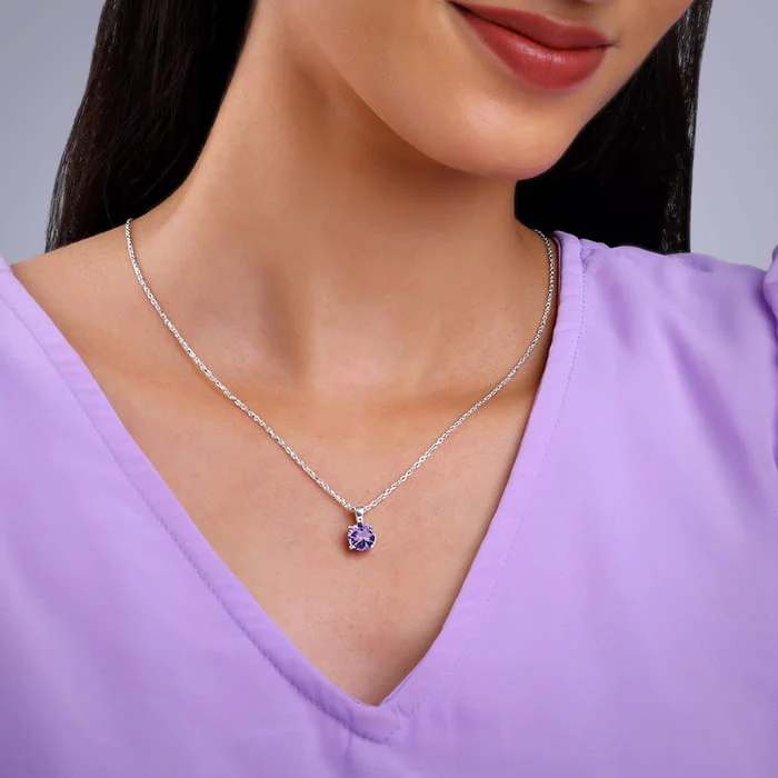 Silver Gracious Purple Pendant with Link Chain - Image 3