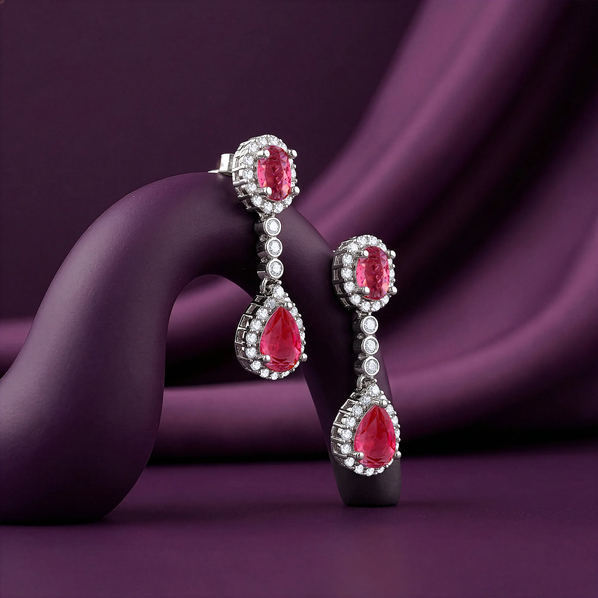 Silver Granada Rouge Red Earrings - Image 2