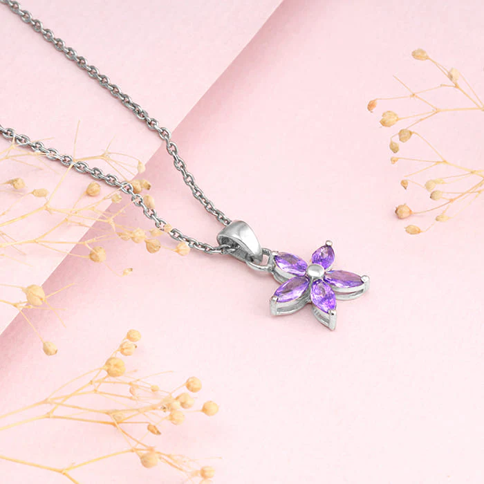 Silver Healing Flower Pendant With Link Chain - Image 2