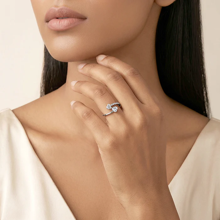 Silver Heart Bypass Shimmer Ring (Size 12) - Image 3
