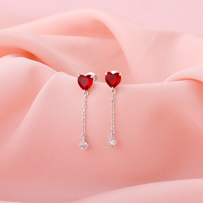 Silver Heart Drop Danglers - Image 2