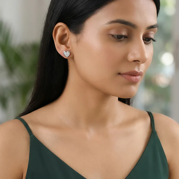Silver Heart Glow Stud Earrings - Image 3