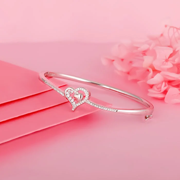 Silver Heart in Love Bangle Bracelet - Image 2