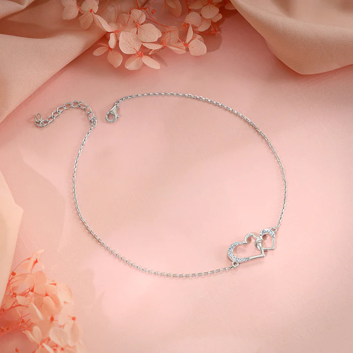 Silver Heart Interlocked Anklet - Image 2
