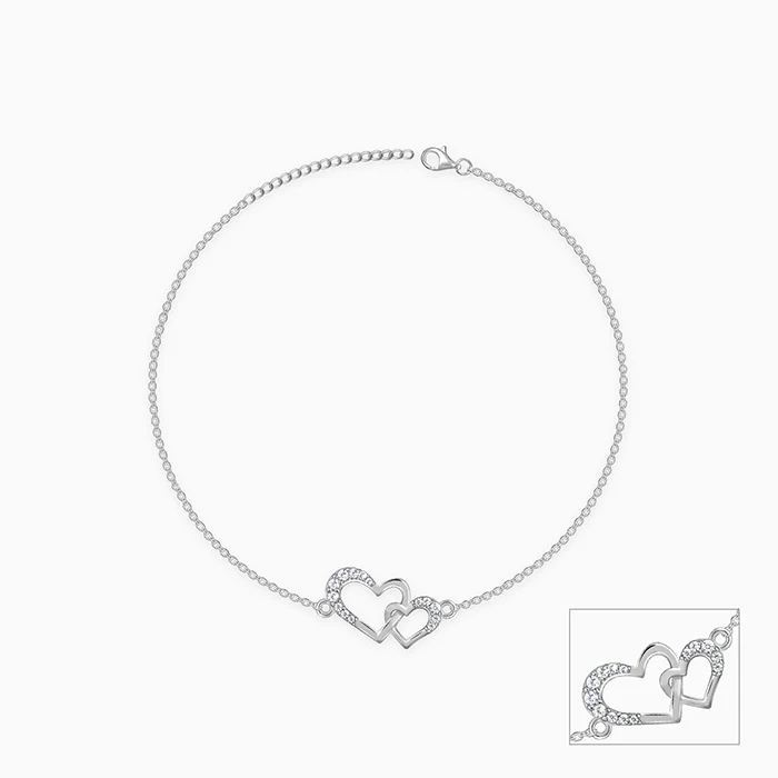 Silver Heart Interlocked Anklet - Image 3