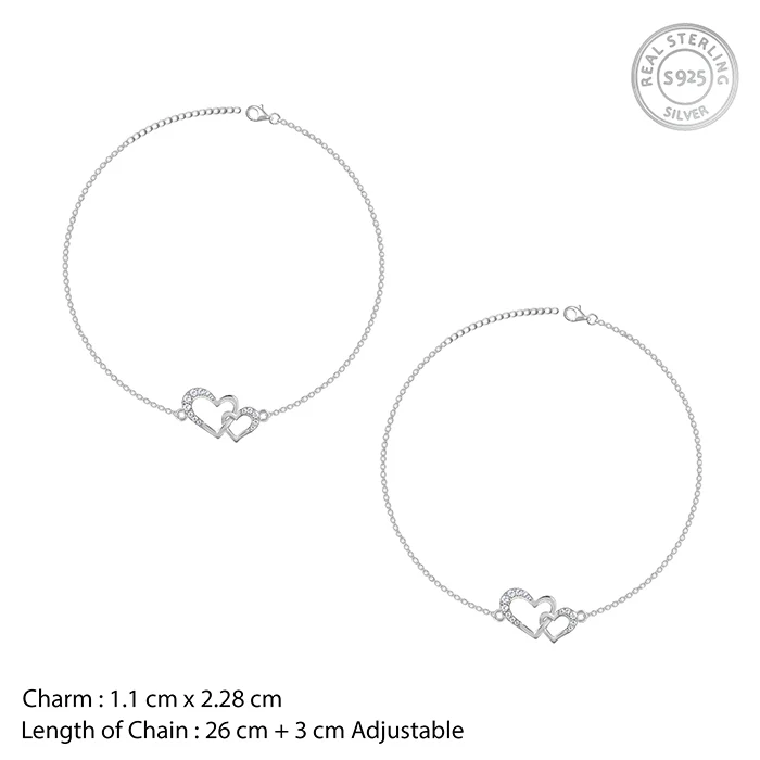 Silver Heart Interlocked Anklet - Image 4