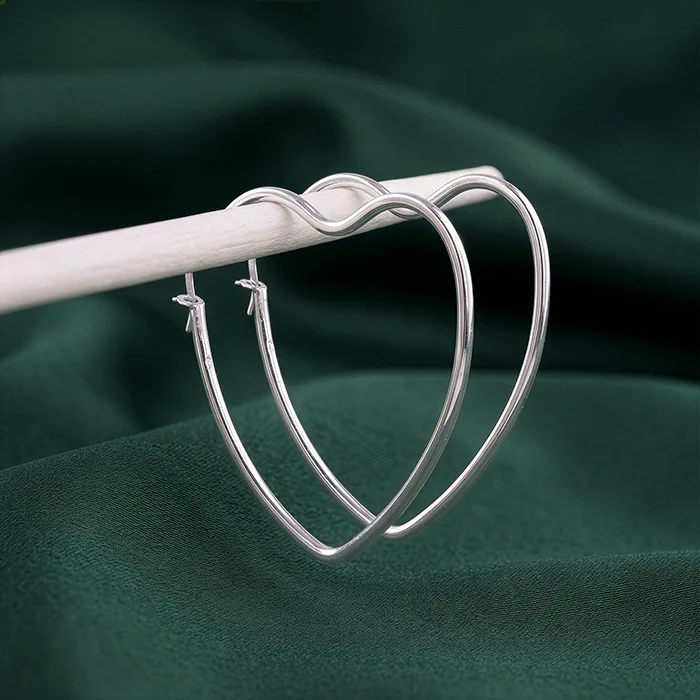 Silver Heart Loop Hoop Earrings - Image 2
