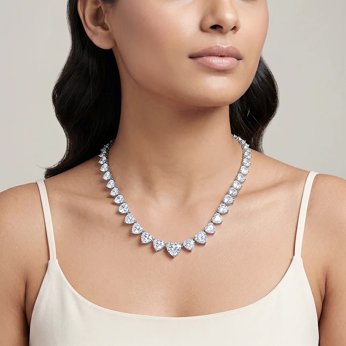 Silver Heart Tennis Necklace - Image 3