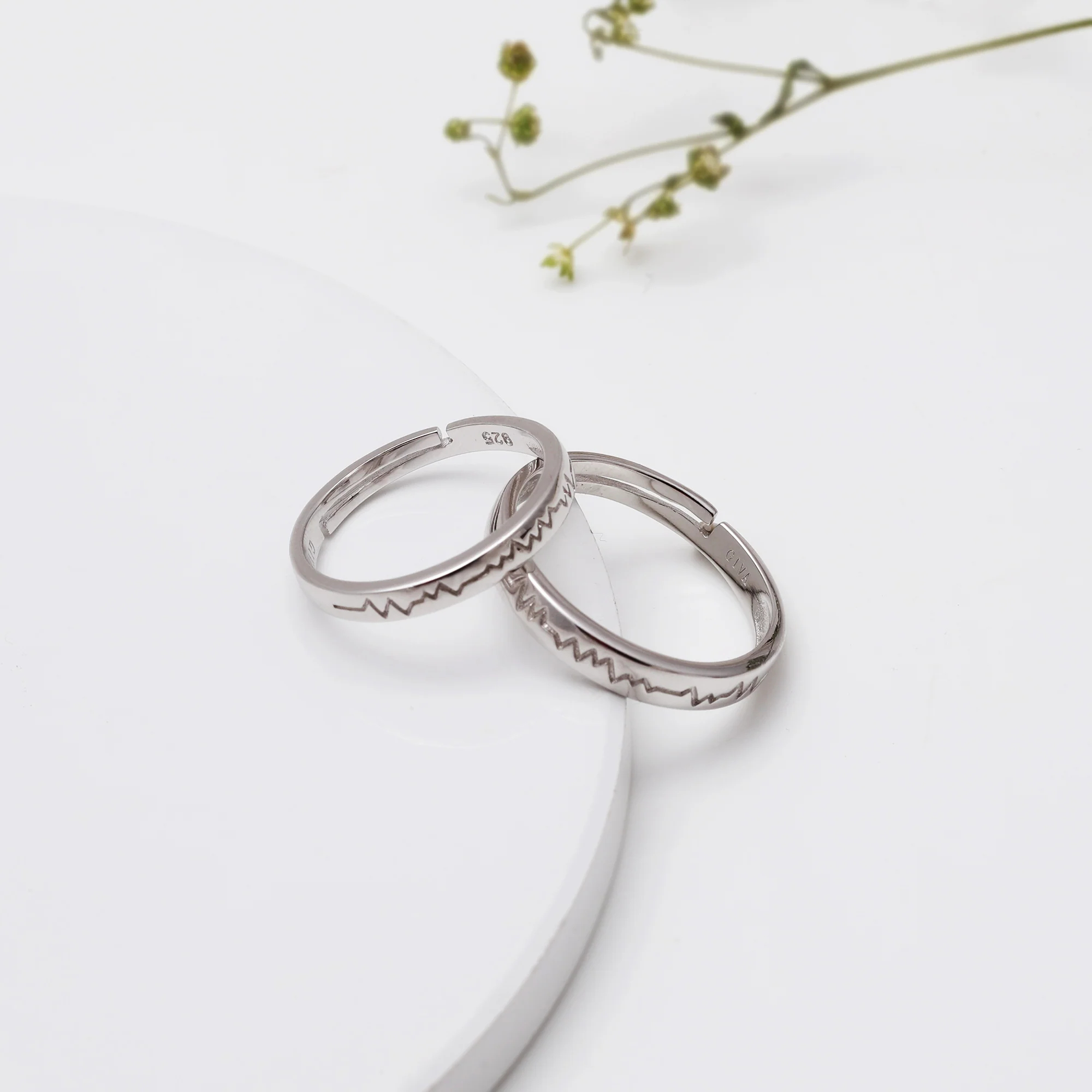 Silver Heartbeat Couple Rings - Image 2