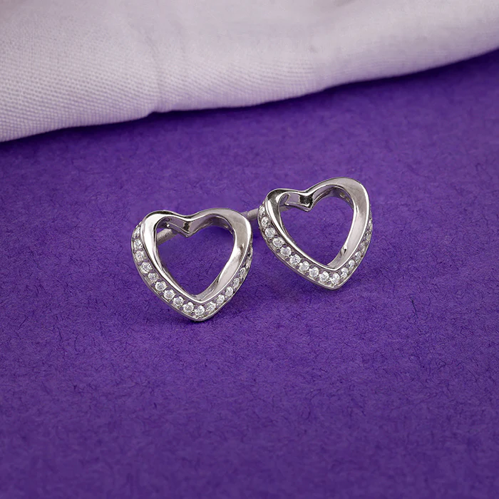 Silver Jolly Heart Studs - Image 2