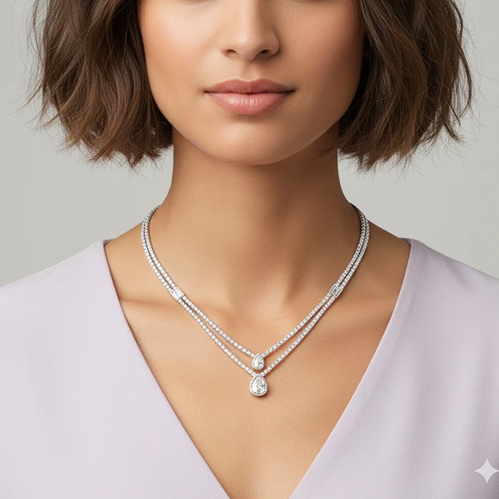 Anushka Sharma Silver Layered Drop necklace - Image 4