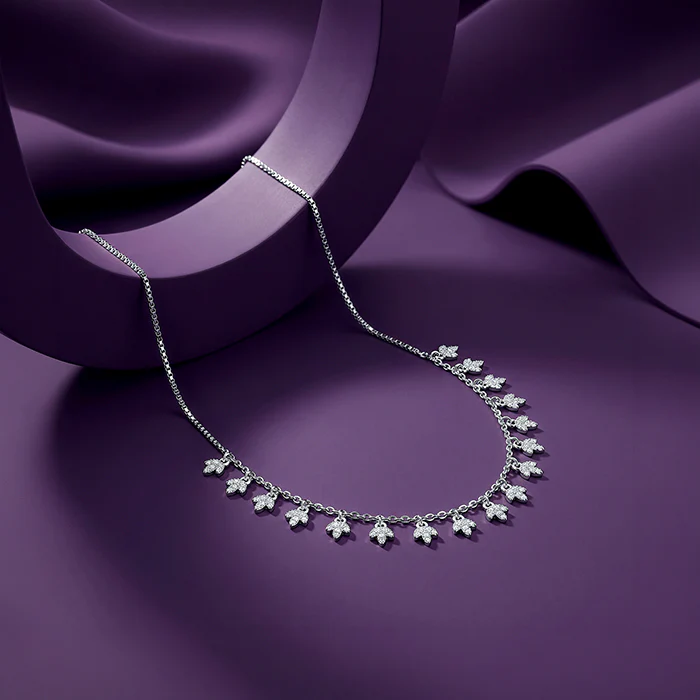 Silver Leaf Fringe Choker Necklace - Image 2