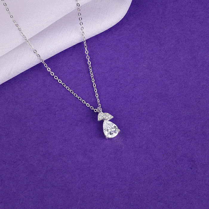 Silver Leafy Teardrop Pendant With Link Chain - Image 2