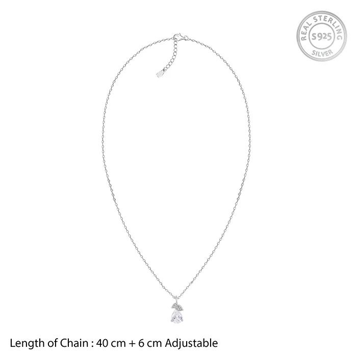 Silver Leafy Teardrop Pendant With Link Chain - Image 6