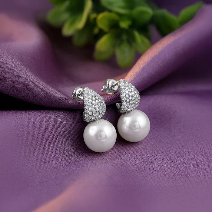 Silver Loretta Pearl Drop Earrings - Image 2