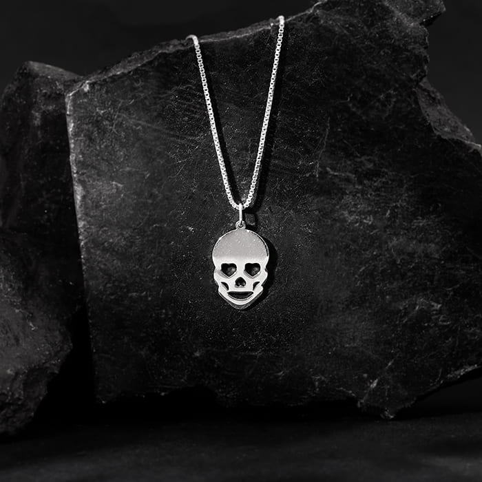 Silver Love Skull Pendant with Link Chain For Him - Image 2
