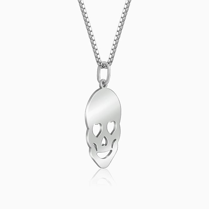 Silver Love Skull Pendant with Link Chain For Him - Image 4