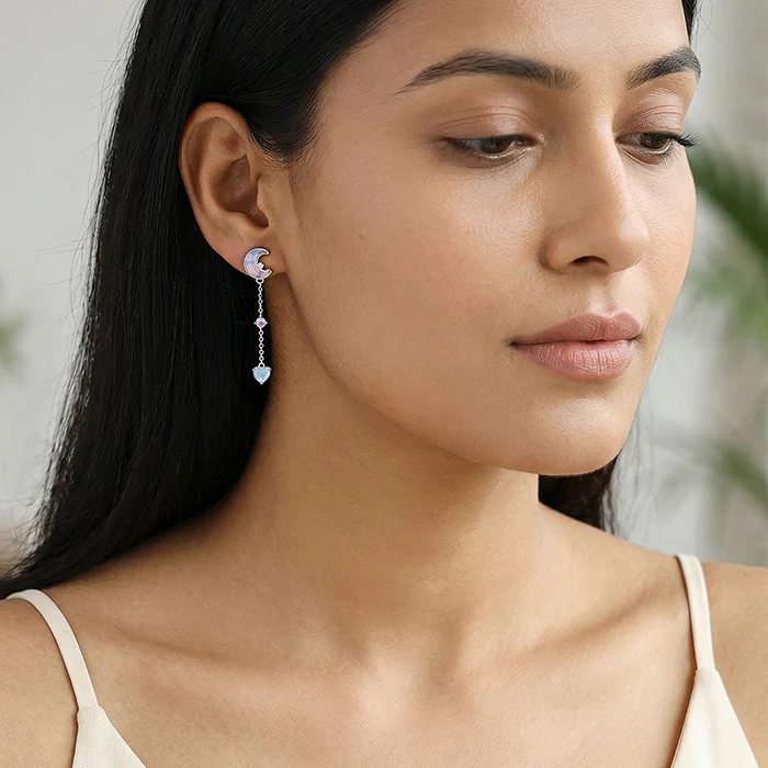 Silver Lunar Love Moonstone Drop Earrings - Image 3