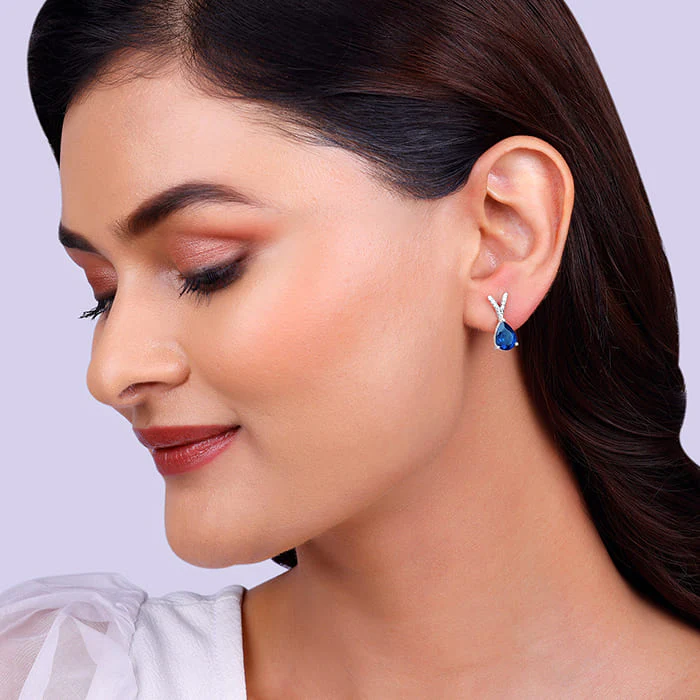 Silver Midnight Blue Earrings - Image 2