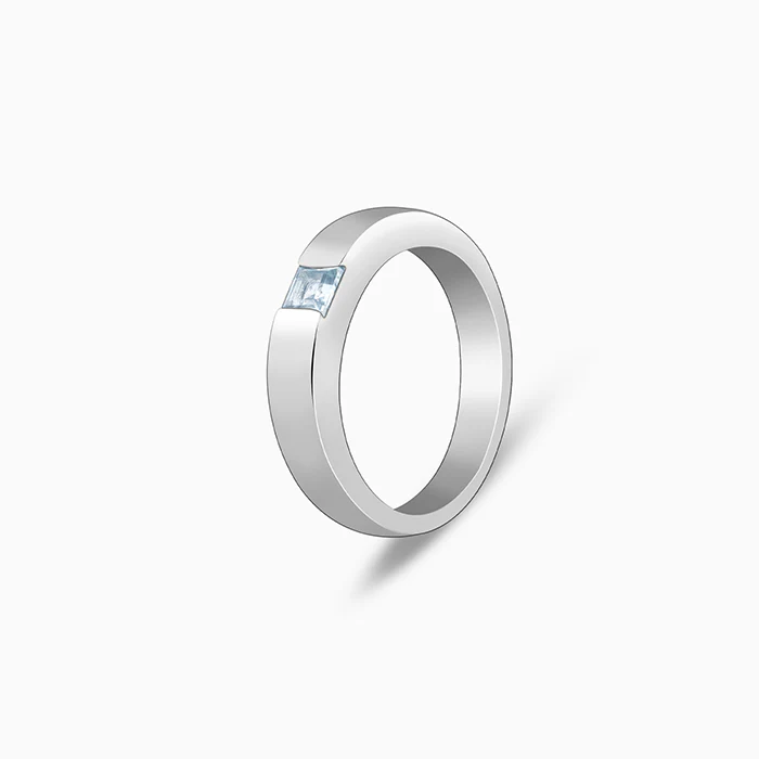 Silver Minimal Topaz Ring For Him - Image 4