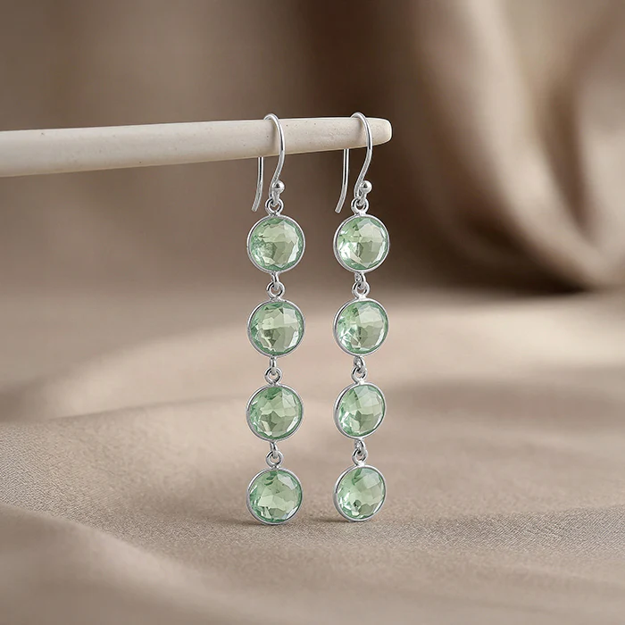 Silver Mint Drop Dangler Earrings - Image 2