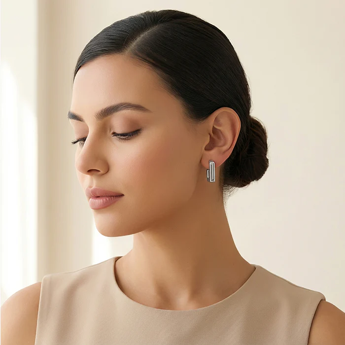 Silver Modern J Hoop Earrings - Image 3