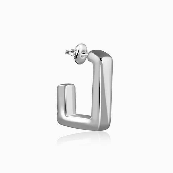 Silver Modern J Hoop Earrings - Image 4